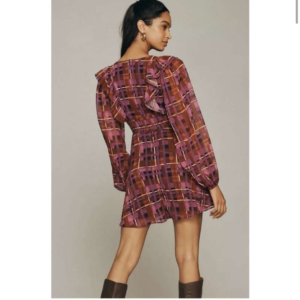 NWT Anthropologie hutch flowy romper size S v neck purple geometric - Picture 2 of 8